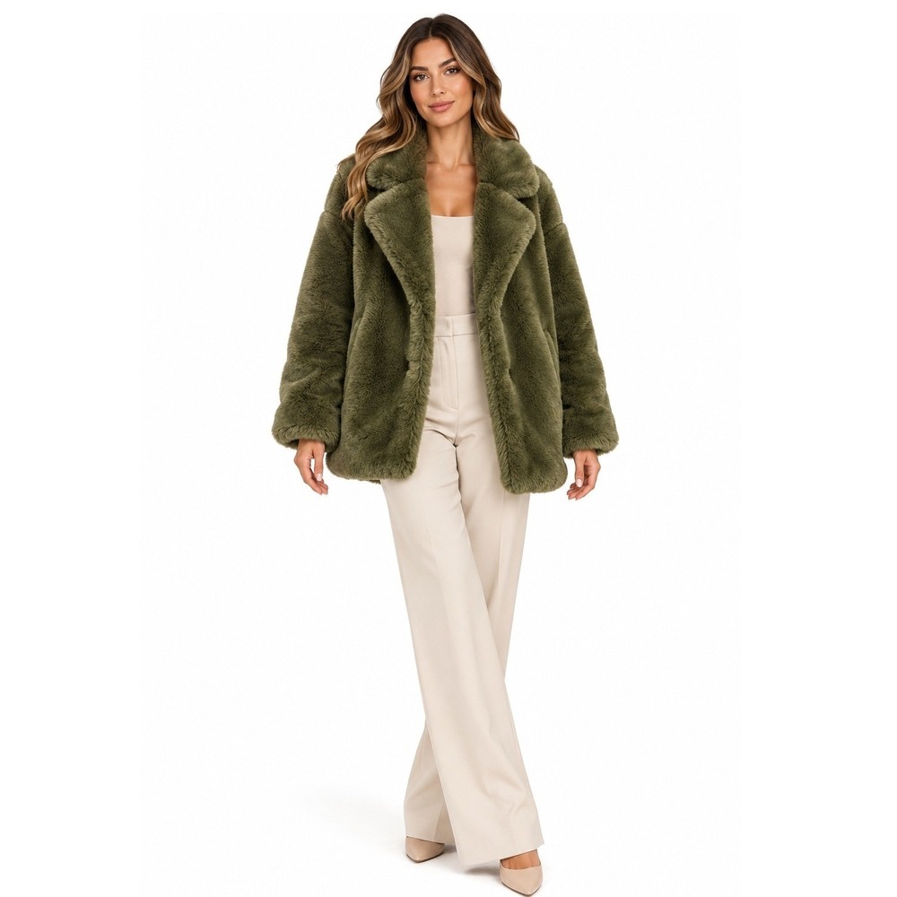 BLANKNYC Faux Fur Jacket Women S Olive Green Casual Boho Classic